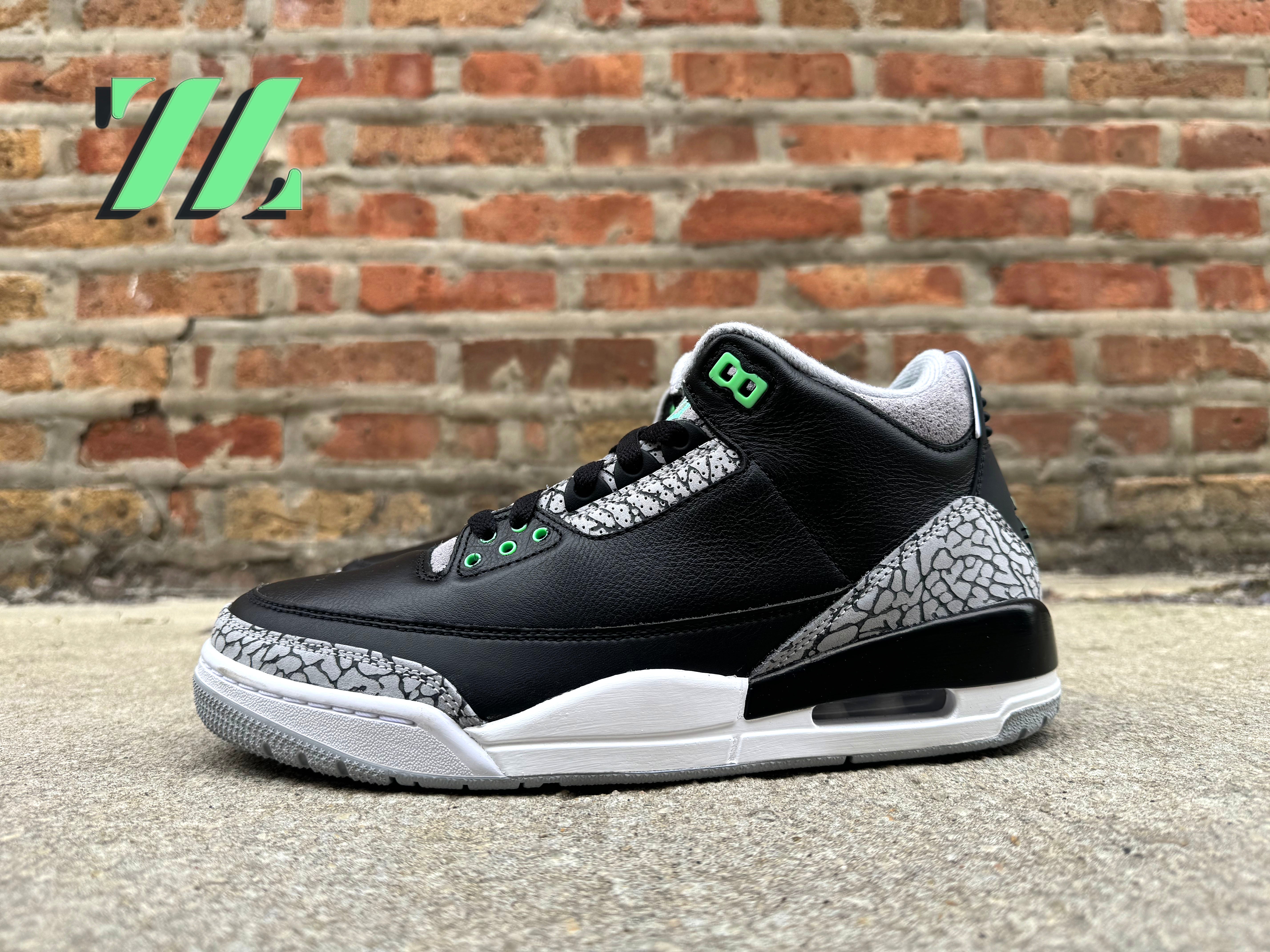 Grey green jordan 3 best sale